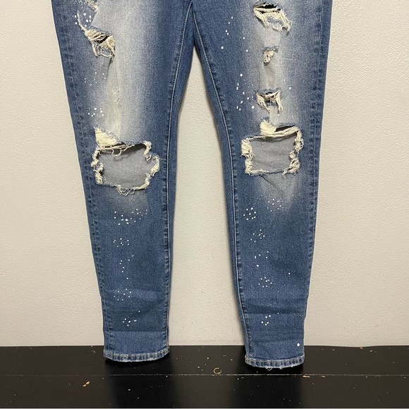 KanCan High Rise Ripped Boyfriend Mom Jean Paint Splatter Stretch Womens 11/29 - Picture 3 of 8